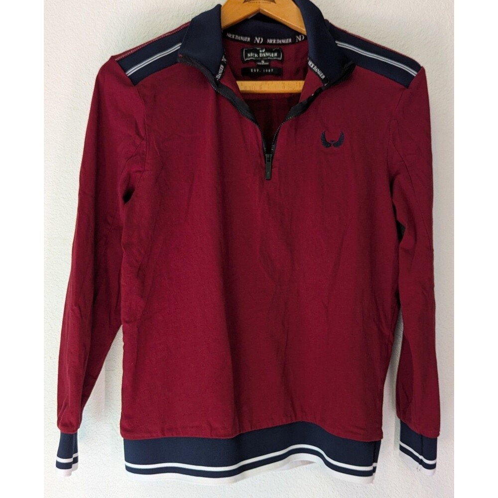 Nick Danger Pullover Sweater Men's Size S Small Red 1/4 Zip (893m)